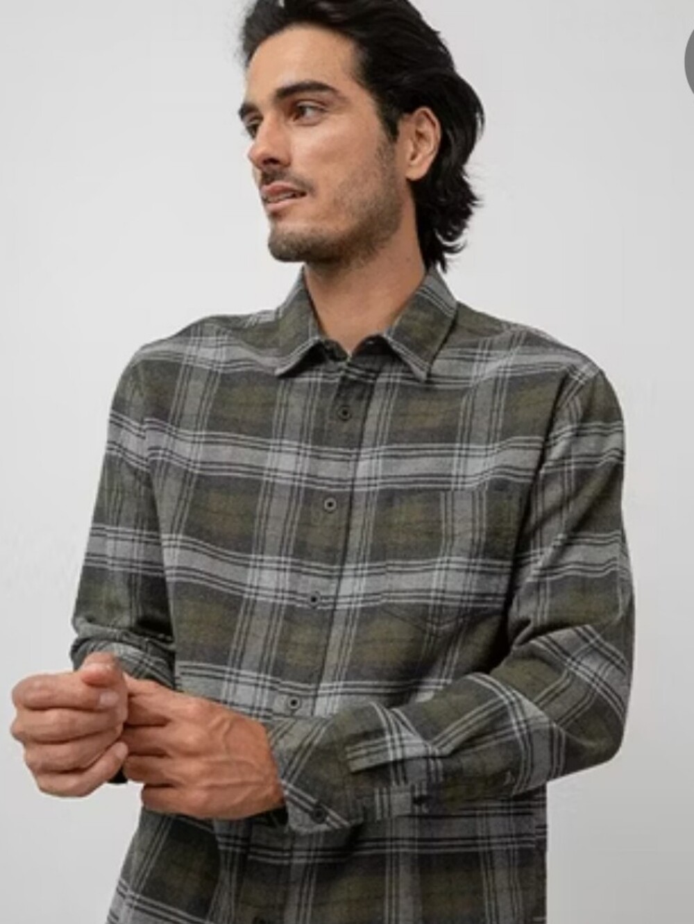 Filson Shirt, Size L, Green Gray Plaid, Buttondown Collar, Cotton